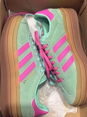 adidas Suede Platform Sneakers in Mint & Bright Pink